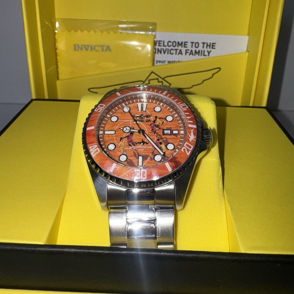 Invicta Pro Diver Orange Basketball Design Bezel W/Stainless Band Mens Watch